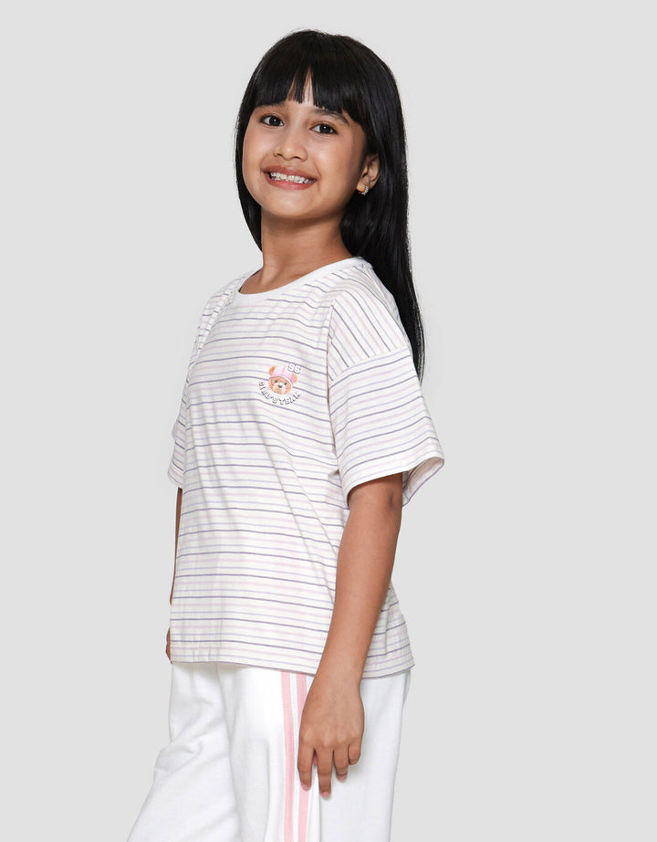 Nevada Boxy Stripe With Embro Kaos Anak Perempuan