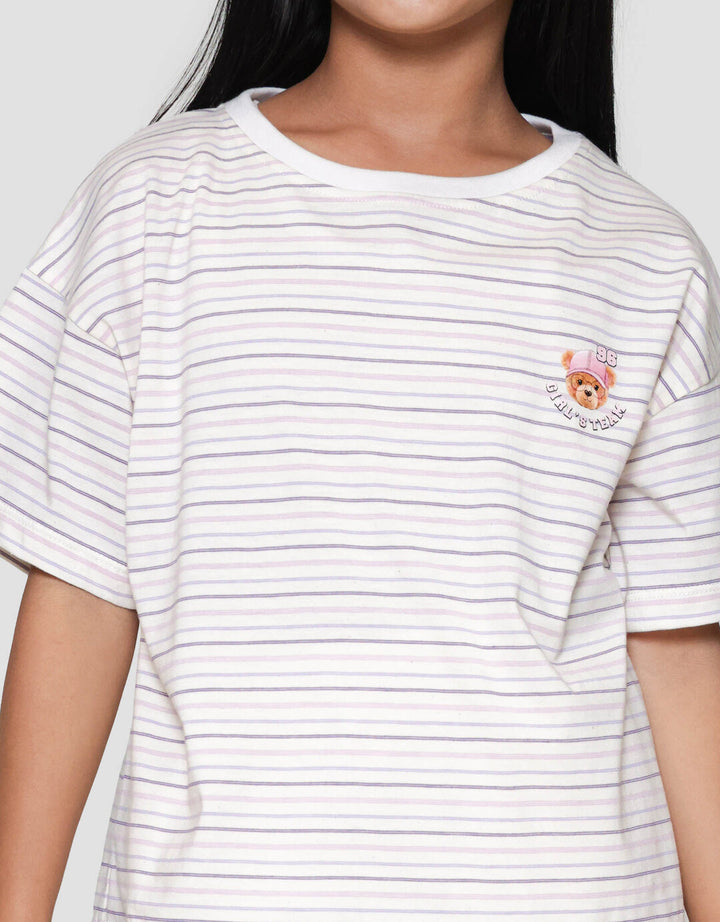 Nevada Boxy Stripe With Embro Kaos Anak Perempuan