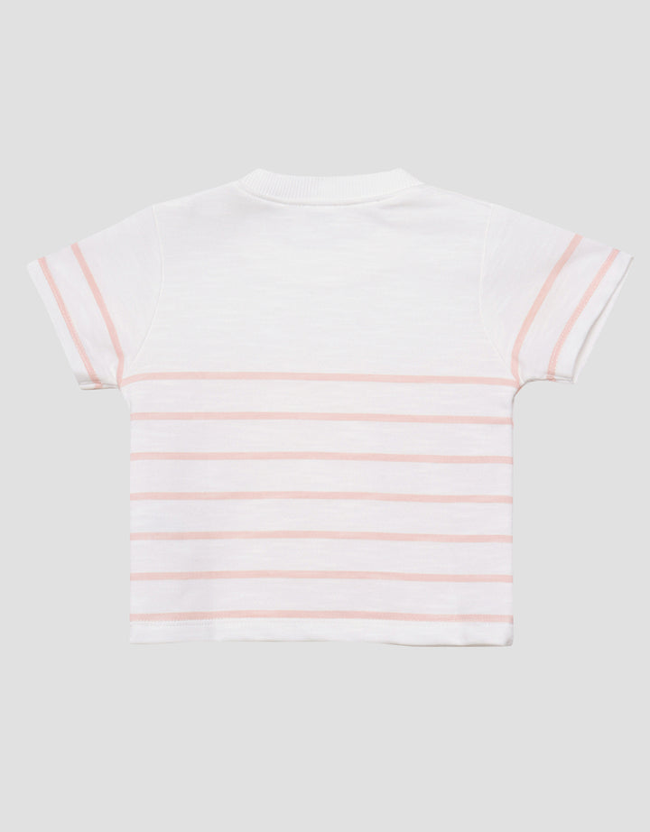 Little M Stripe Patch Bear Kaos Lengan Pendek Anak Perempuan