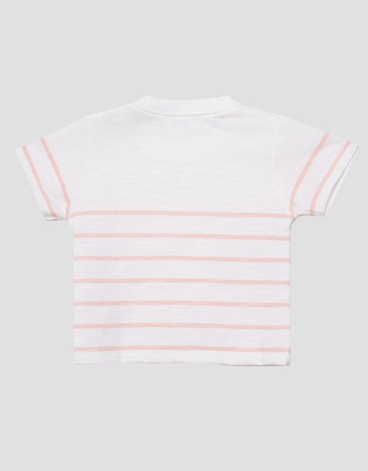 Little M Stripe Patch Bear Kaos Lengan Pendek Anak Perempuan