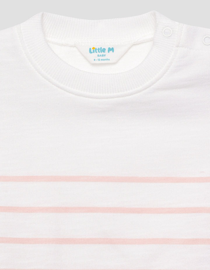 Little M Stripe Patch Bear Kaos Lengan Pendek Anak Perempuan