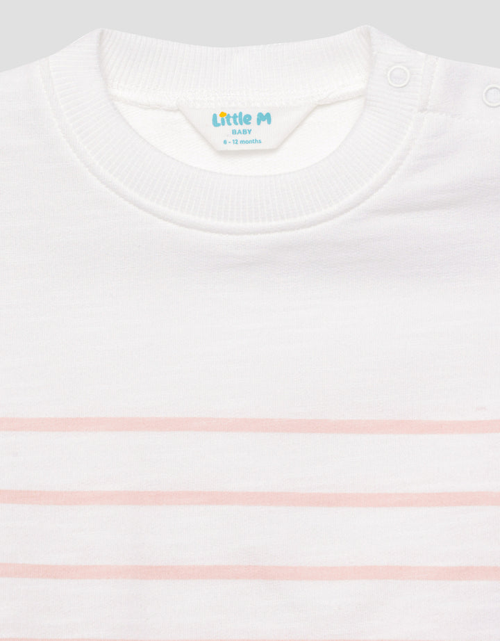 Little M Stripe Patch Bear Kaos Lengan Pendek Anak Perempuan