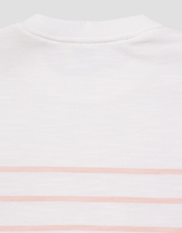 Little M Stripe Patch Bear Kaos Lengan Pendek Anak Perempuan