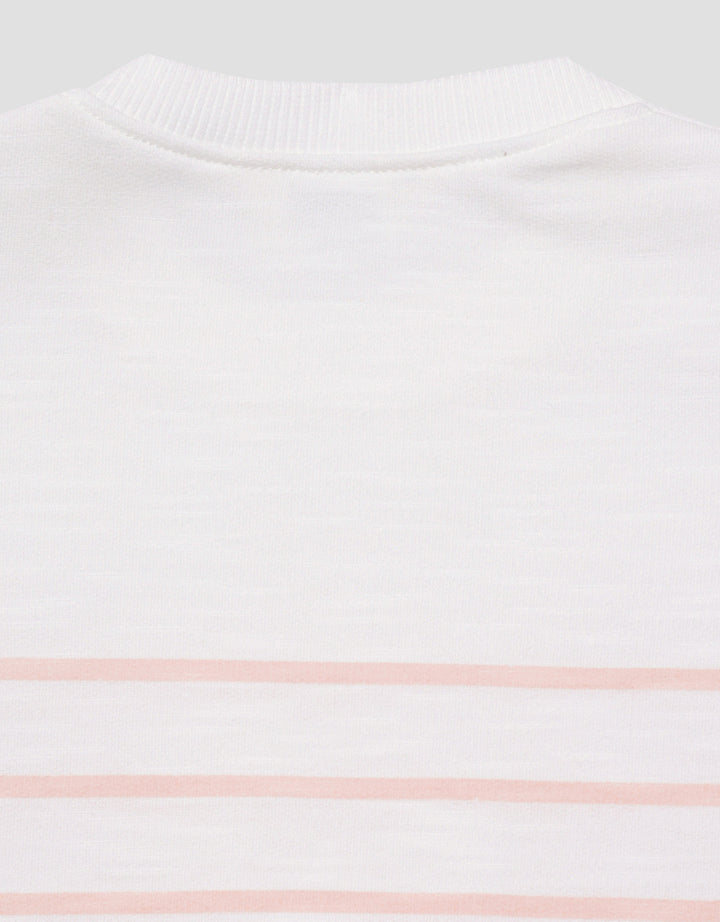 Little M Stripe Patch Bear Kaos Lengan Pendek Anak Perempuan