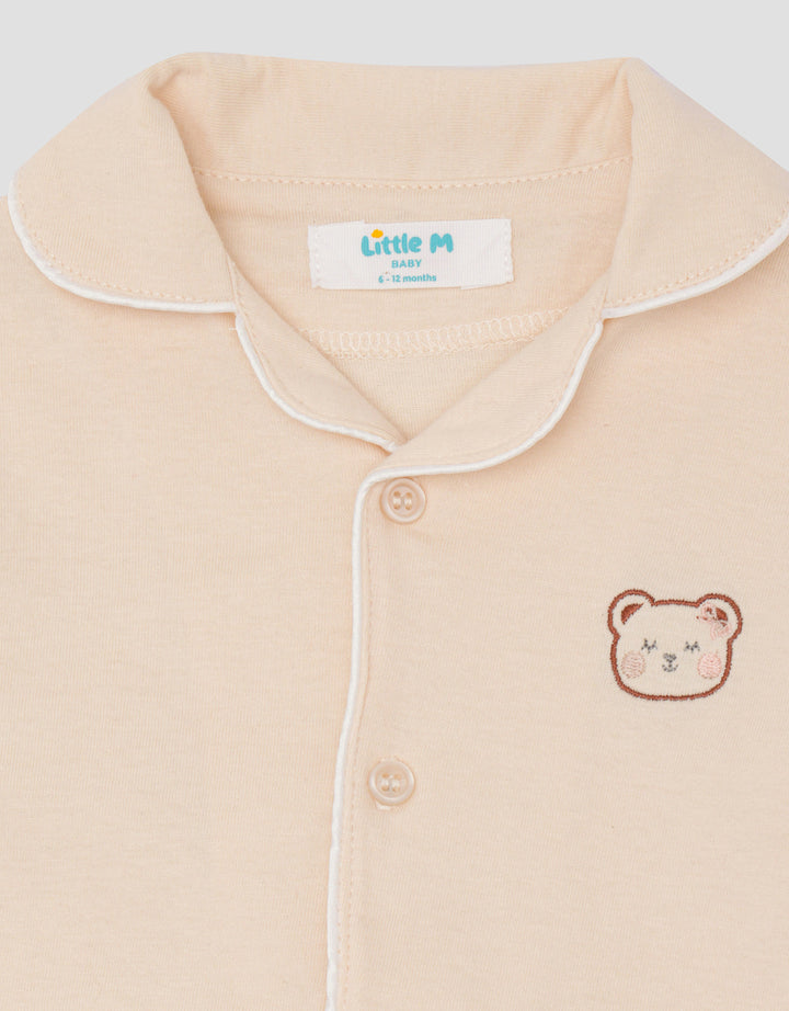 Little M Kerah Polos Logo Bear Piyama Anak Perempuan
