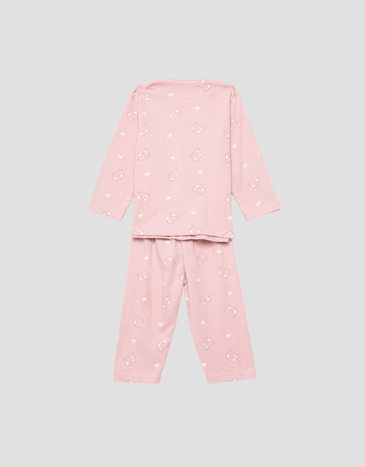 Little M V-Neck Fullprint Bear Setelan Piyama Anak Perempuan