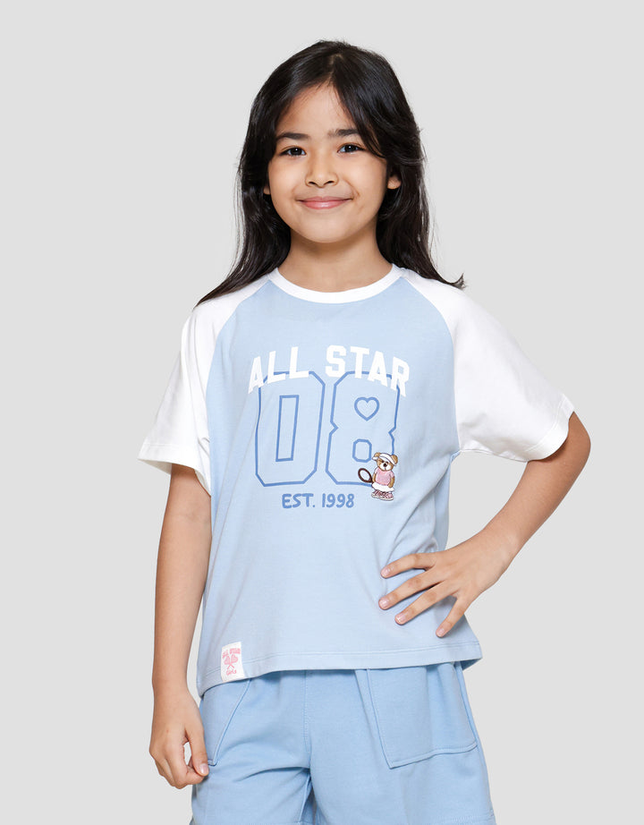 Nevada Raglan Bear Kaos Lengan Pendek Anak Perempuan