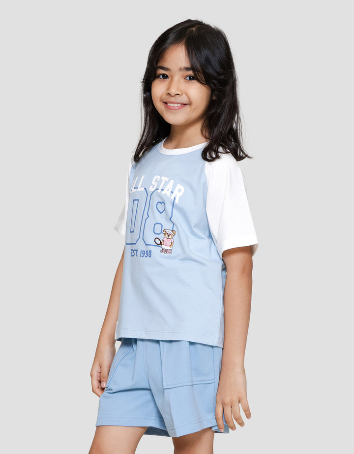 Nevada Raglan Bear Kaos Lengan Pendek Anak Perempuan