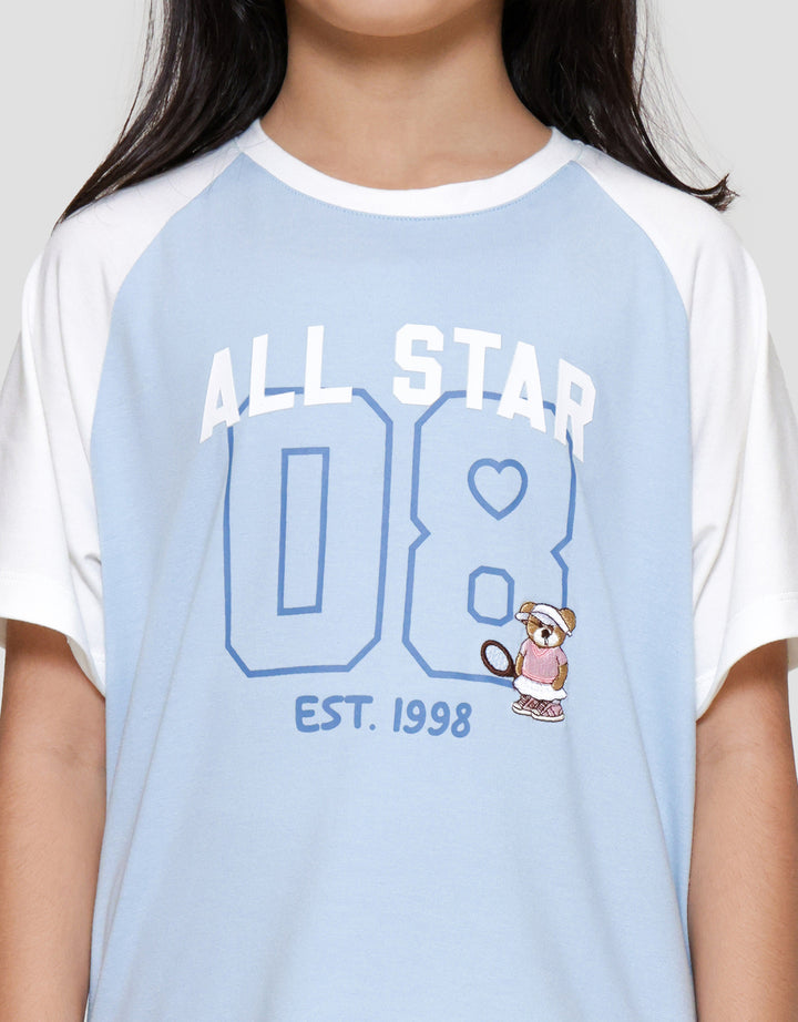 Nevada Raglan Bear Kaos Lengan Pendek Anak Perempuan