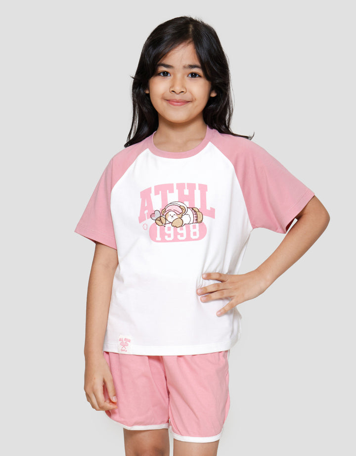 Nevada Baby Tee Raglan Bear Kaos Lengan Pendek Anak Perempuan