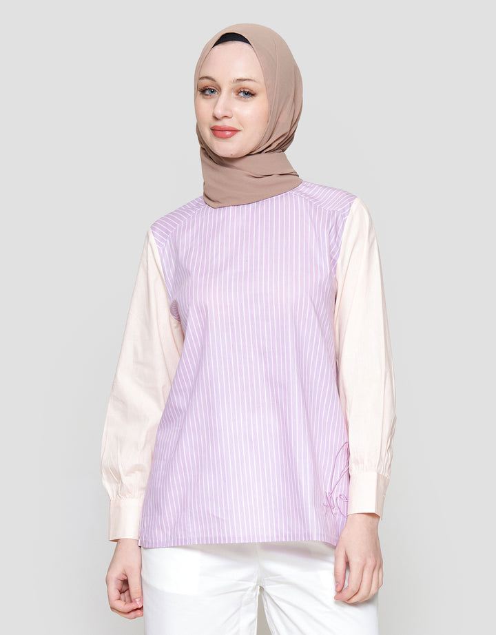 Annisa Stripe Combo Soft Cotton Blouse Wanita