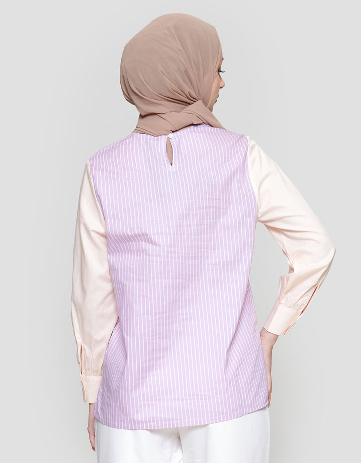 Annisa Stripe Combo Soft Cotton Blouse Wanita