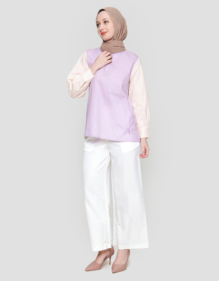 Annisa Stripe Combo Soft Cotton Blouse Wanita