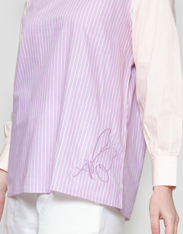 Annisa Stripe Combo Soft Cotton Blouse Wanita