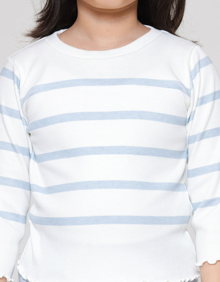 Little M Rib Stripe Kaos Anak Perempuan