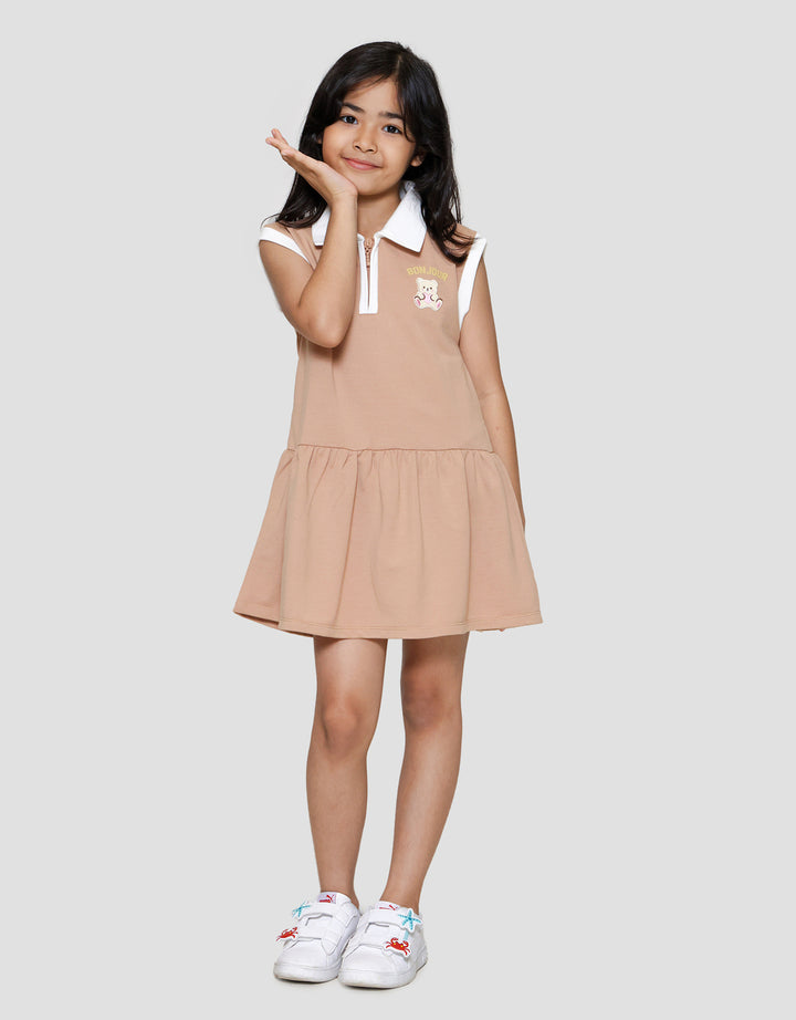 Little M Zipper Aplikasi Bear Midi Dress Anak Perempuan