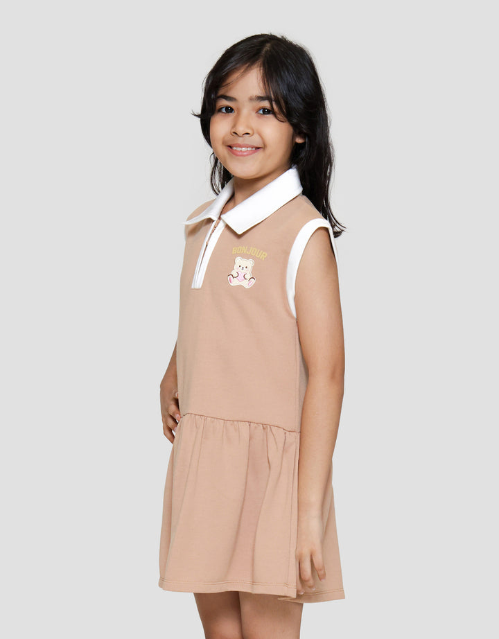Little M Zipper Aplikasi Bear Midi Dress Anak Perempuan