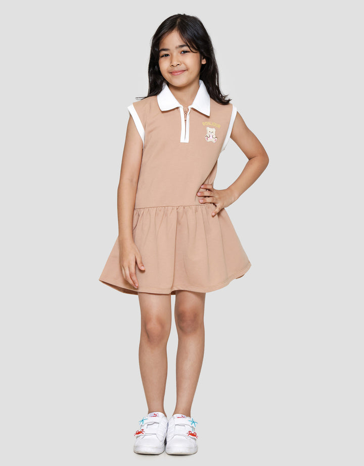 Little M Zipper Aplikasi Bear Midi Dress Anak Perempuan