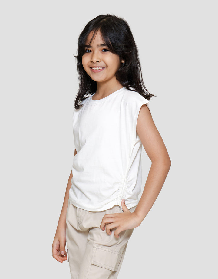 Little M Enzyme Serut Pinggir Polos Kaos Anak Perempuan