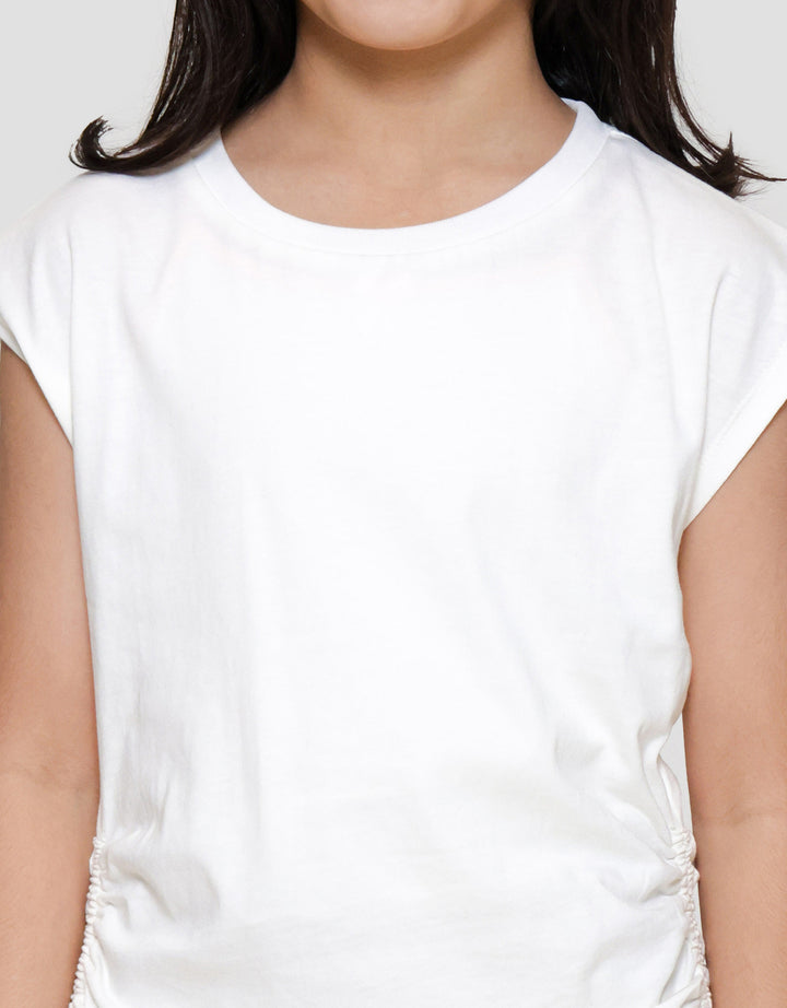 Little M Enzyme Serut Pinggir Polos Kaos Anak Perempuan