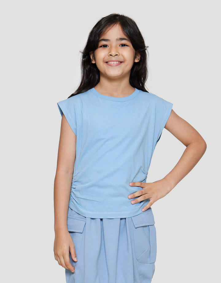 Little M Enzyme Serut Pinggir Polos Kaos Anak Perempuan