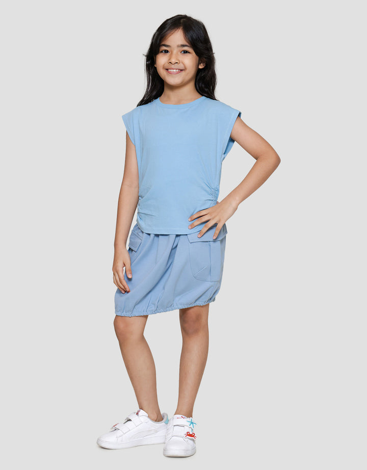 Little M Enzyme Serut Pinggir Polos Kaos Anak Perempuan