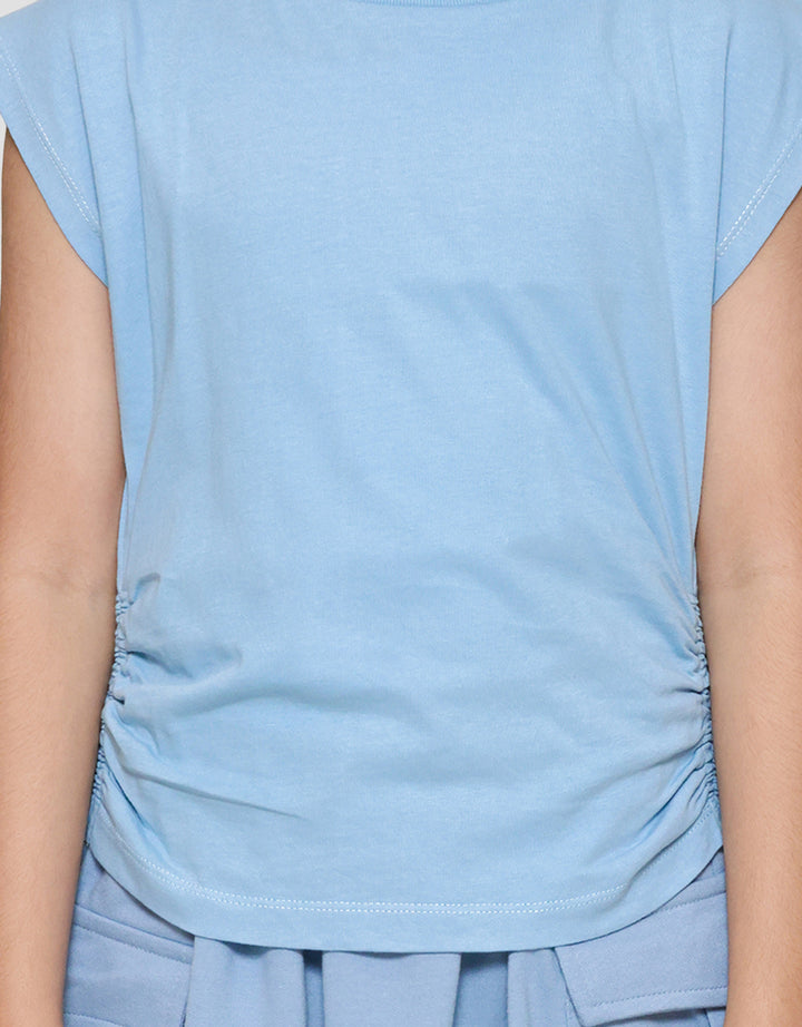 Little M Enzyme Serut Pinggir Polos Kaos Anak Perempuan