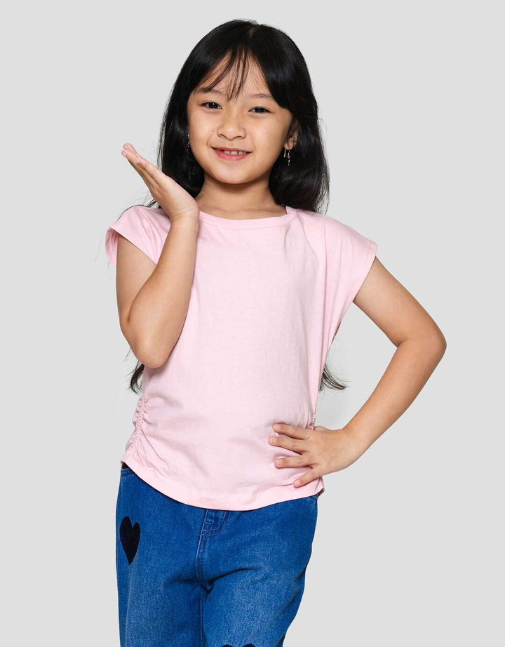 Little M Enzyme Serut Pinggir Polos Kaos Anak Perempuan