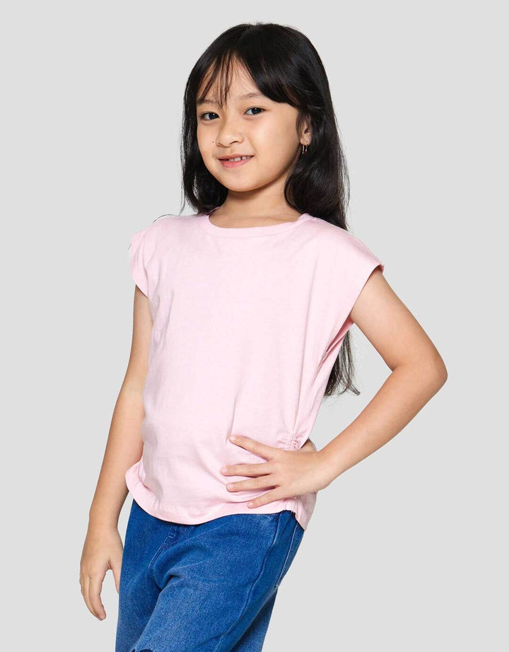 Little M Enzyme Serut Pinggir Polos Kaos Anak Perempuan