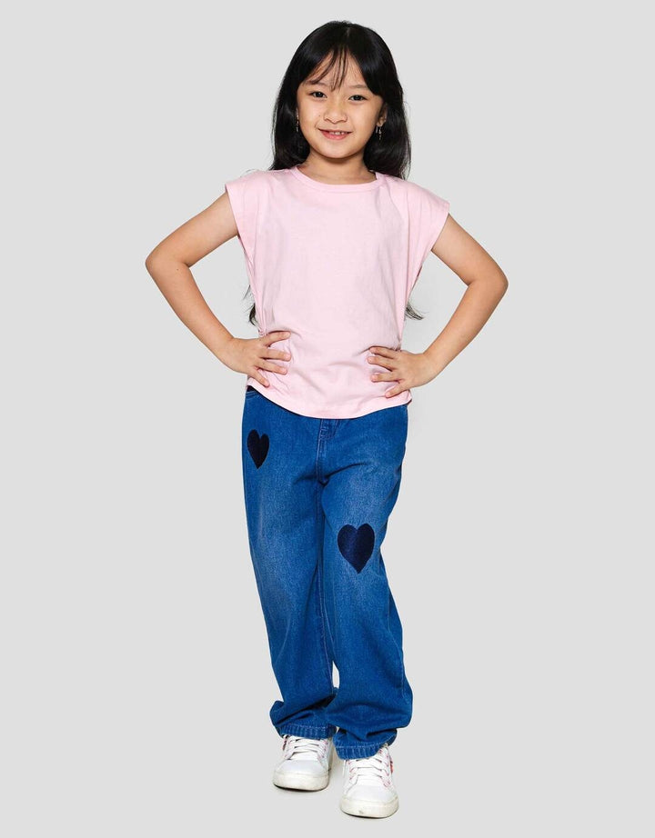 Little M Enzyme Serut Pinggir Polos Kaos Anak Perempuan