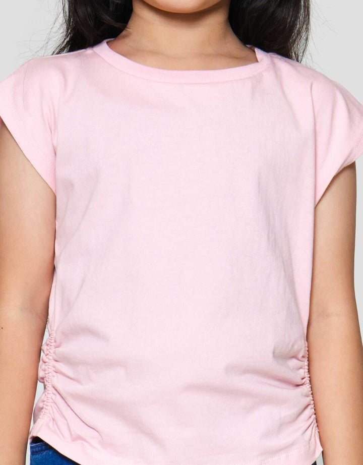 Little M Enzyme Serut Pinggir Polos Kaos Anak Perempuan