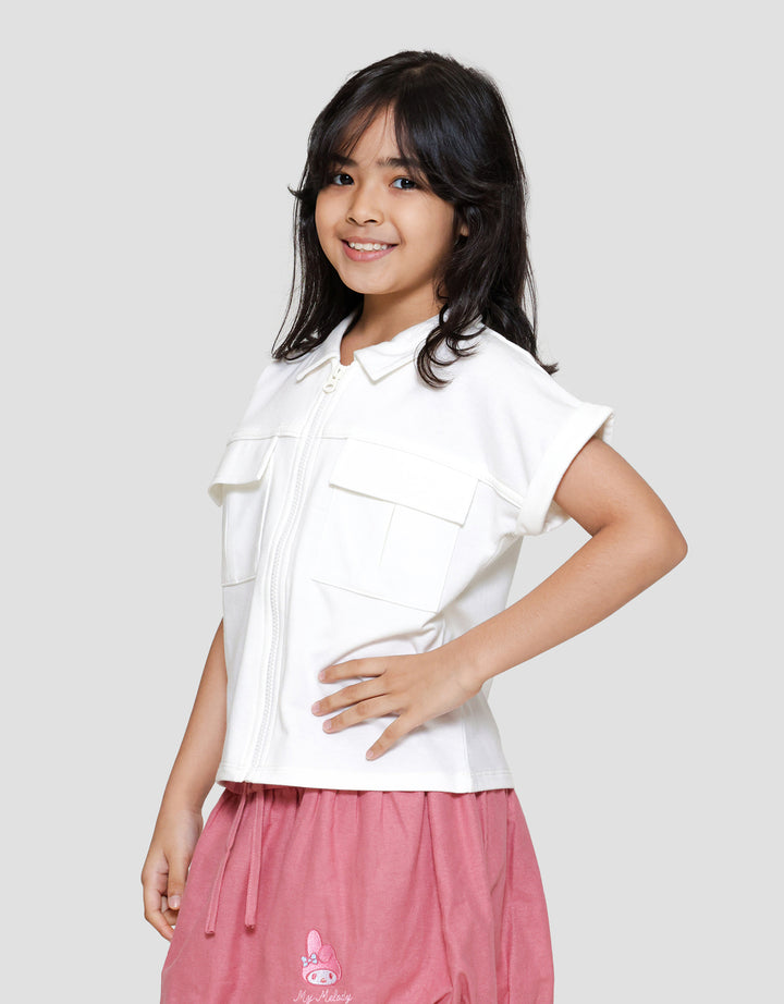 Little M Zipper Kantong Kargo Kemeja Anak Perempuan
