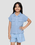 Little M Zipper Kantong Kargo Kemeja Anak Perempuan