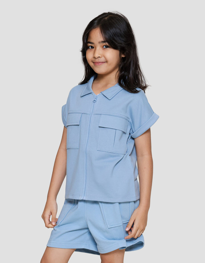 Little M Zipper Kantong Kargo Kemeja Anak Perempuan