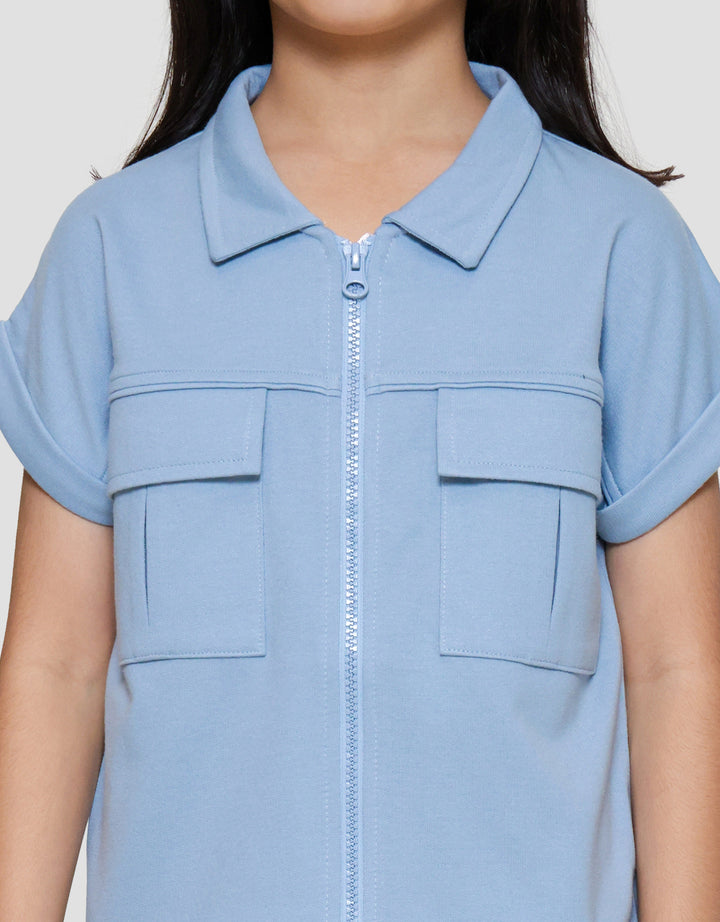 Little M Zipper Kantong Kargo Kemeja Anak Perempuan