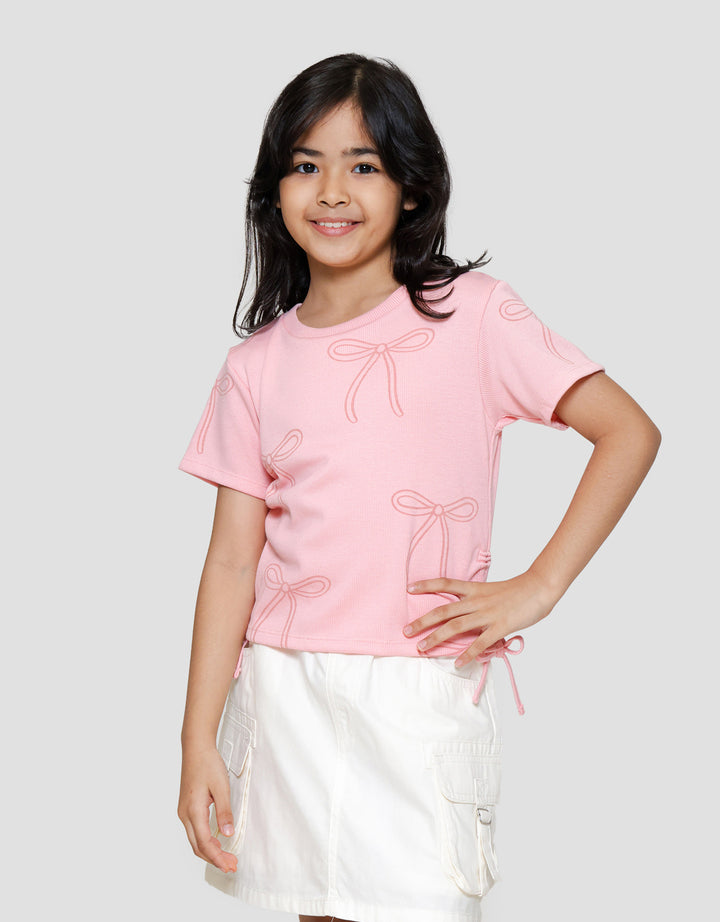 Little M Rib Bordir Print Pita Kaos Anak Perempuan