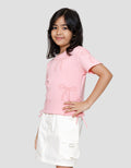 Little M Rib Bordir Print Pita Kaos Anak Perempuan