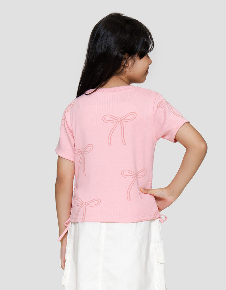 Little M Rib Bordir Print Pita Kaos Anak Perempuan