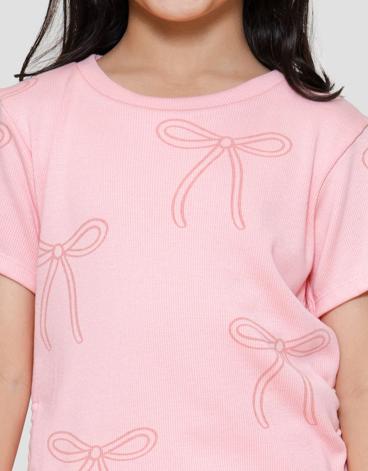 Little M Rib Bordir Print Pita Kaos Anak Perempuan