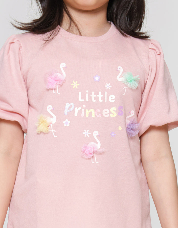 Little M Lengan Balon Aplikasi Flamingo Kaos Anak Perempuan