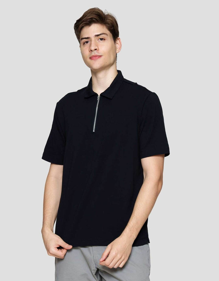 Cole Fancy Solid Jersey Zip Kaos Polo Pria
