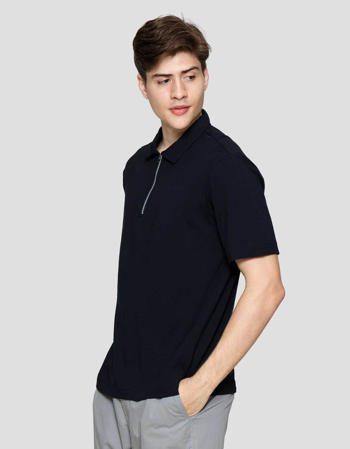 Cole Fancy Solid Jersey Zip Kaos Polo Pria