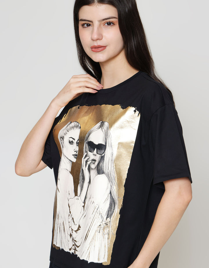 ZES Print Girl Boss Kaos Oversize Wanita CRLVT021