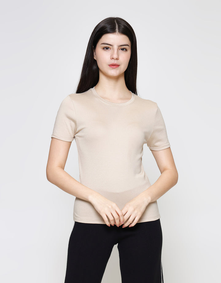 ZES Basic Plain Rib Tee Kaos Lengan Pendek Wanita CRLTP002