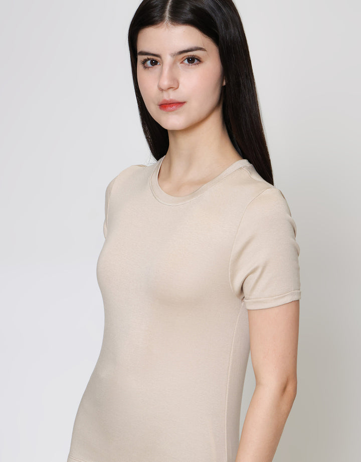 ZES Basic Plain Rib Tee Kaos Lengan Pendek Wanita CRLTP002