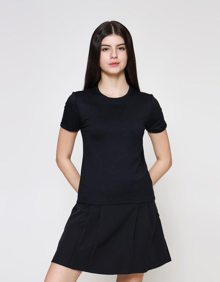 ZES Basic Plain Rib Tee Kaos Lengan Pendek Wanita CRLTP002