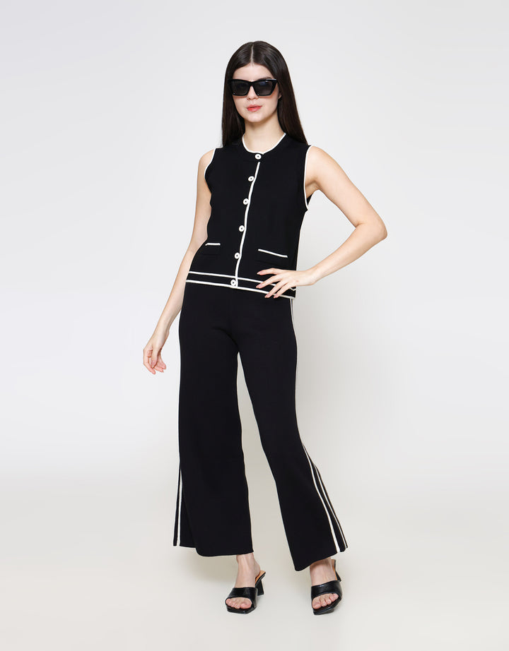 ZES Knit With Contrast Line Vest Wanita DTROW006