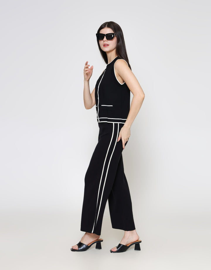 ZES Knit With Contrast Line Vest Wanita DTROW006