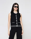 ZES Knit With Contrast Line Vest Wanita DTROW006