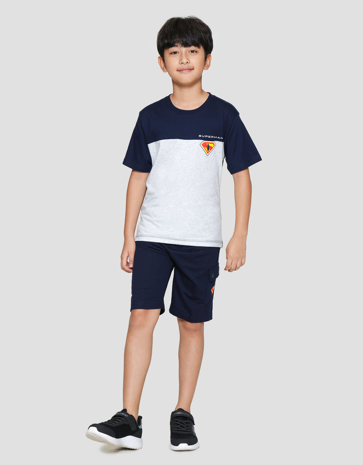 Character Superman Movie Cut Sew Sup Print Kaos Anak Laki-laki